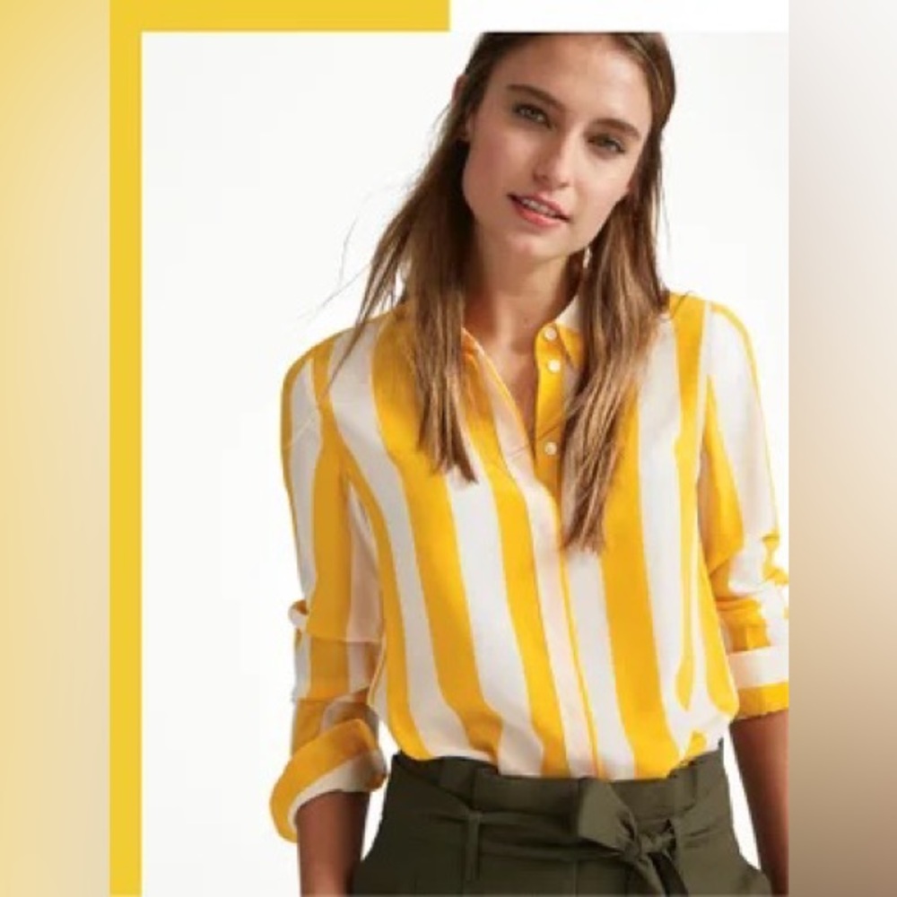 Boden Silk Yellow Striped Shirt
